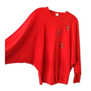 Vintage Dolman Sleeve Sweater with Sequin Butteries size medium